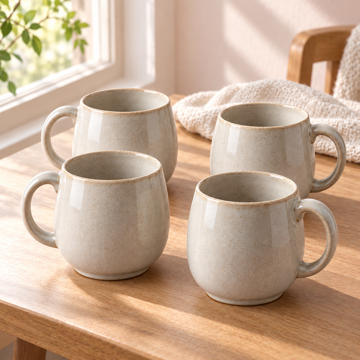 Ash Barrel Mug Set in ash grey-beige — table setting