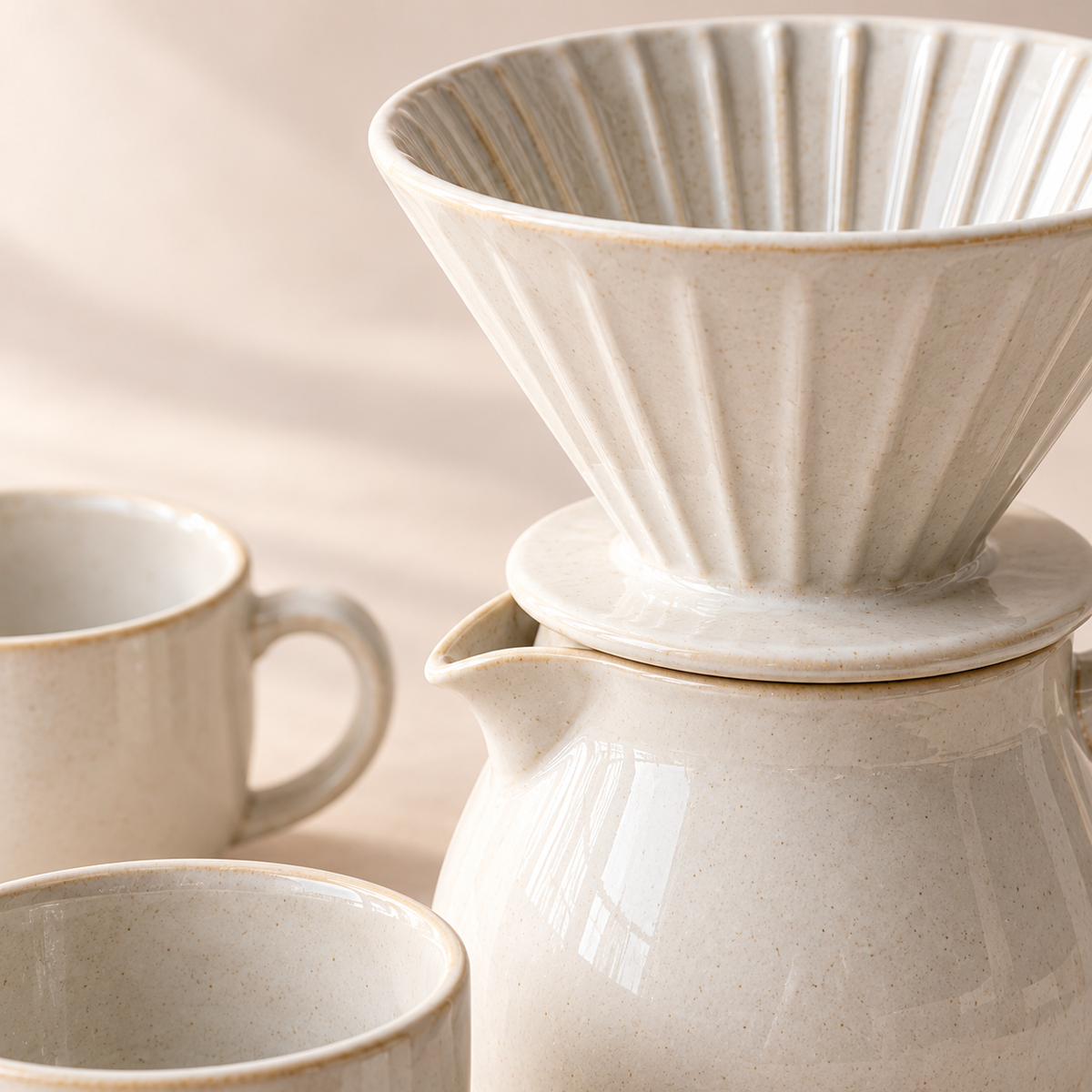 Cloud Pour-Over Coffee Set in cloud white — shape and glaze detail