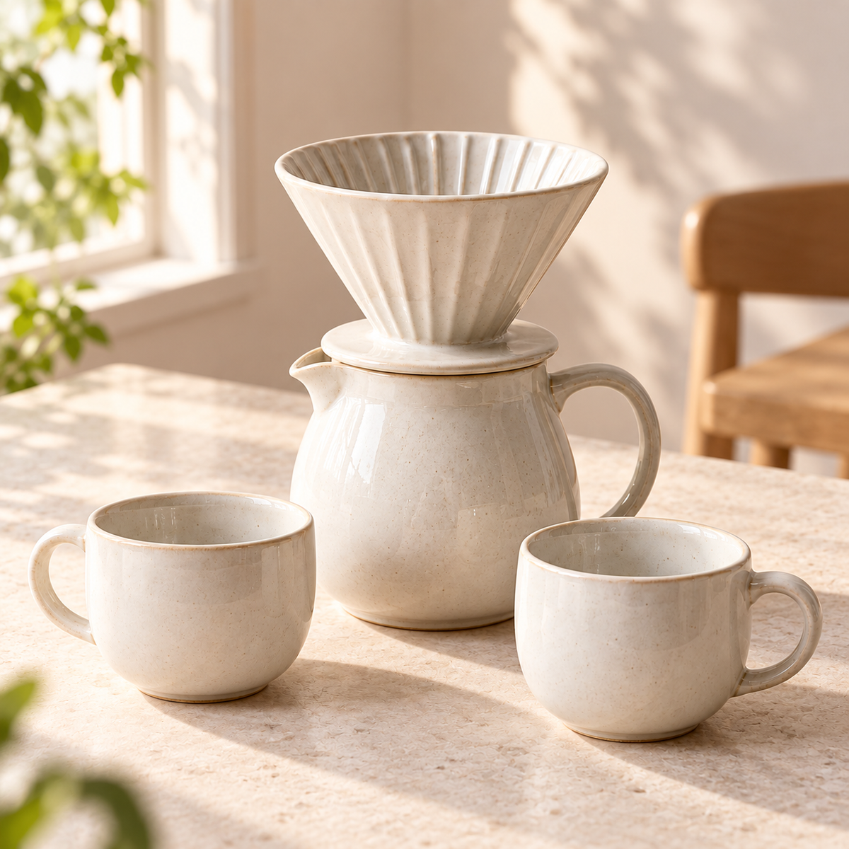 Cloud Pour-Over Coffee Set in cloud white — table setting