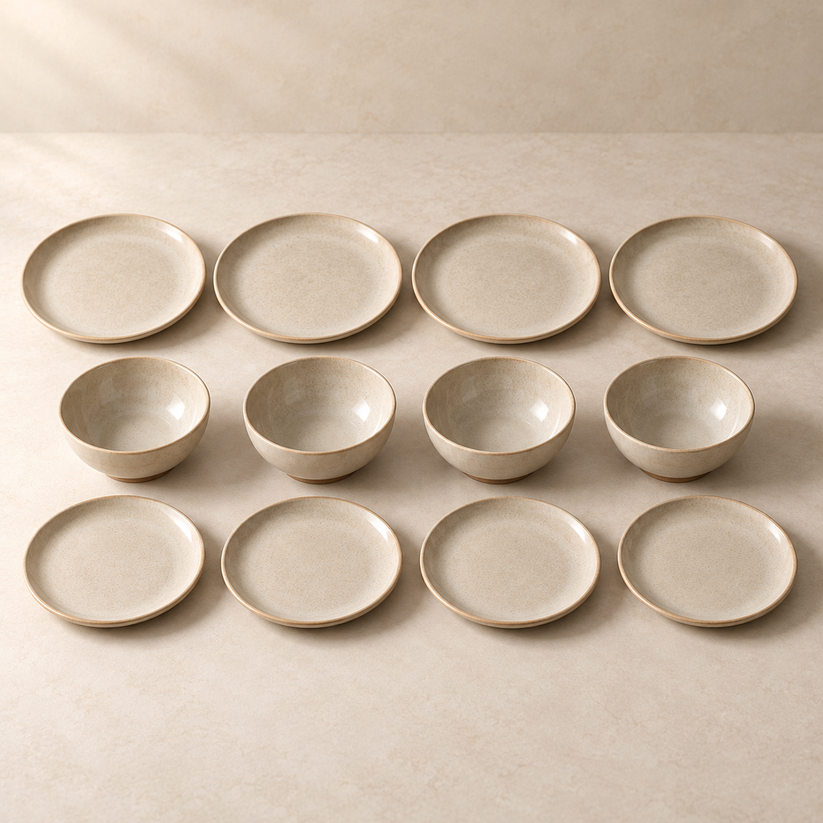 Dune Rim Dinnerware Set in sand beige — another view of the same set