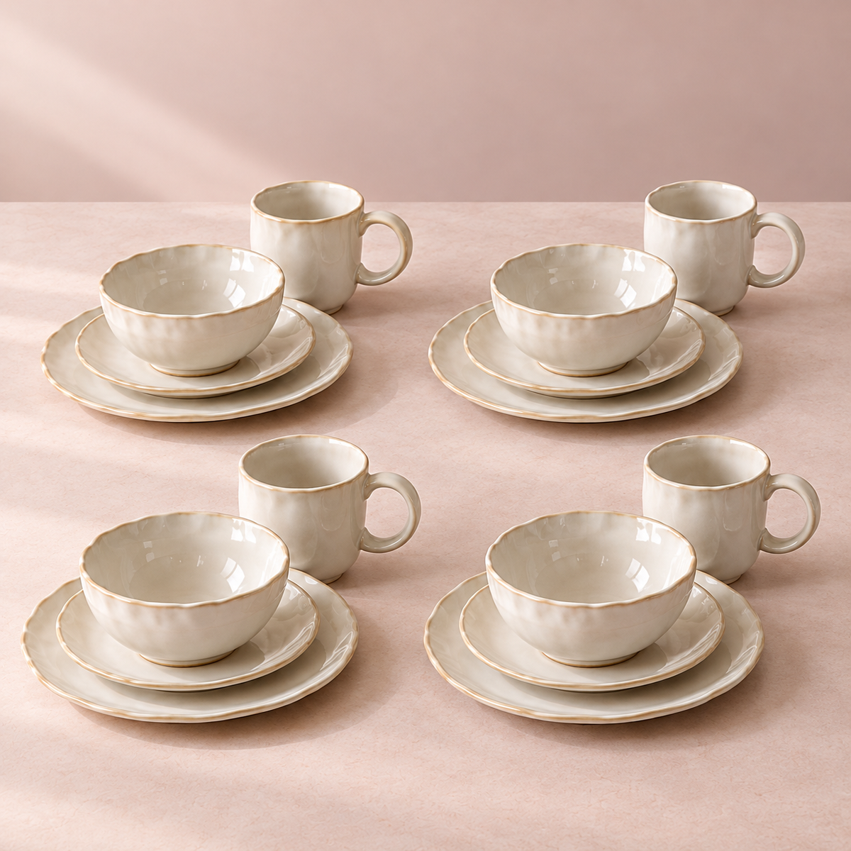 Pearl Tide Dinnerware Set in soft ivory — complete set