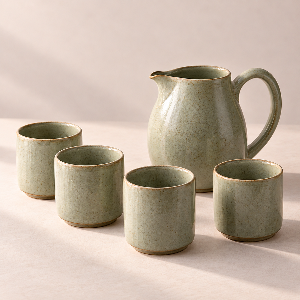 Reed Pitcher & Cup Set in reed grey-green — another view of the same set