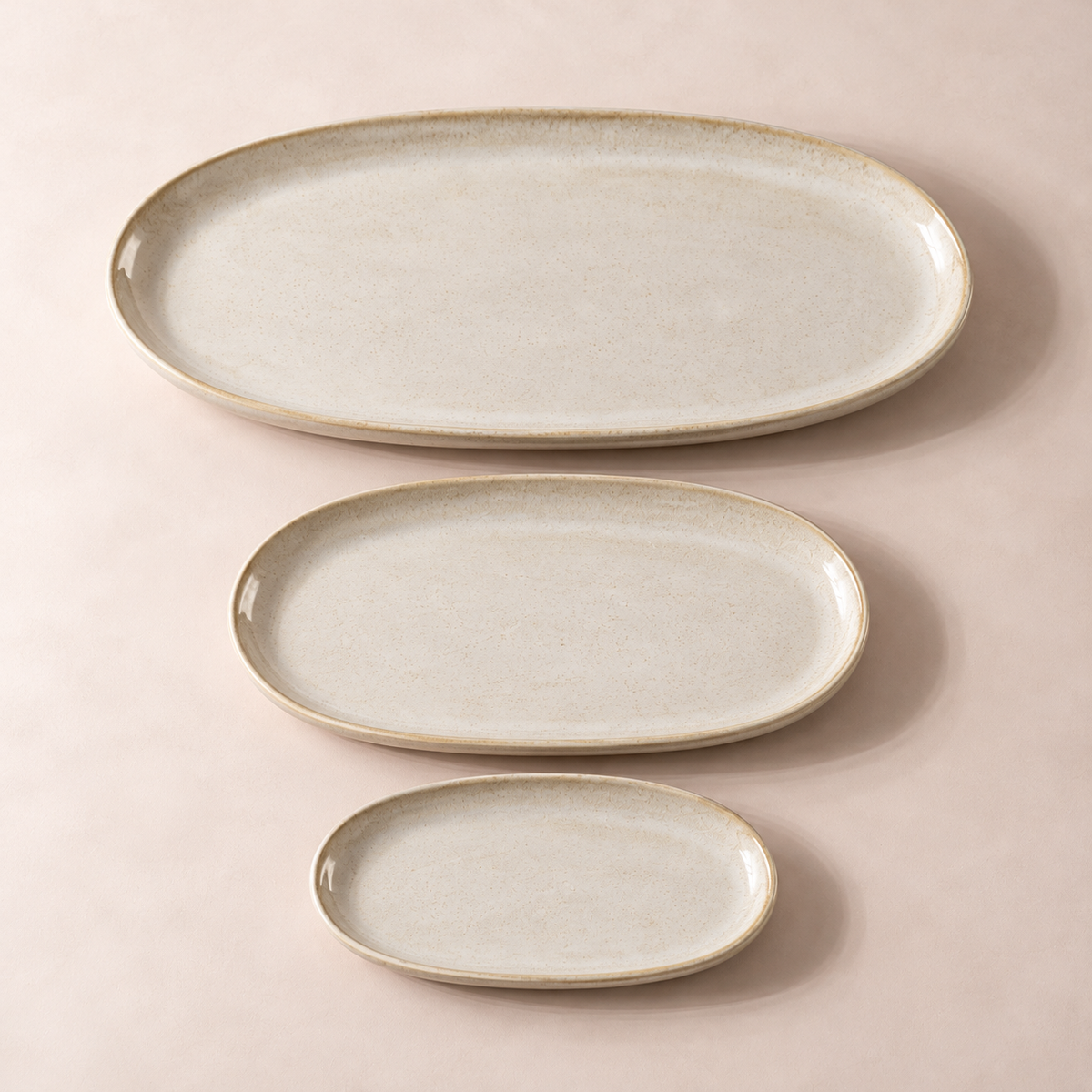 Linen Oval Platter Set in linen ivory — another view of the same set