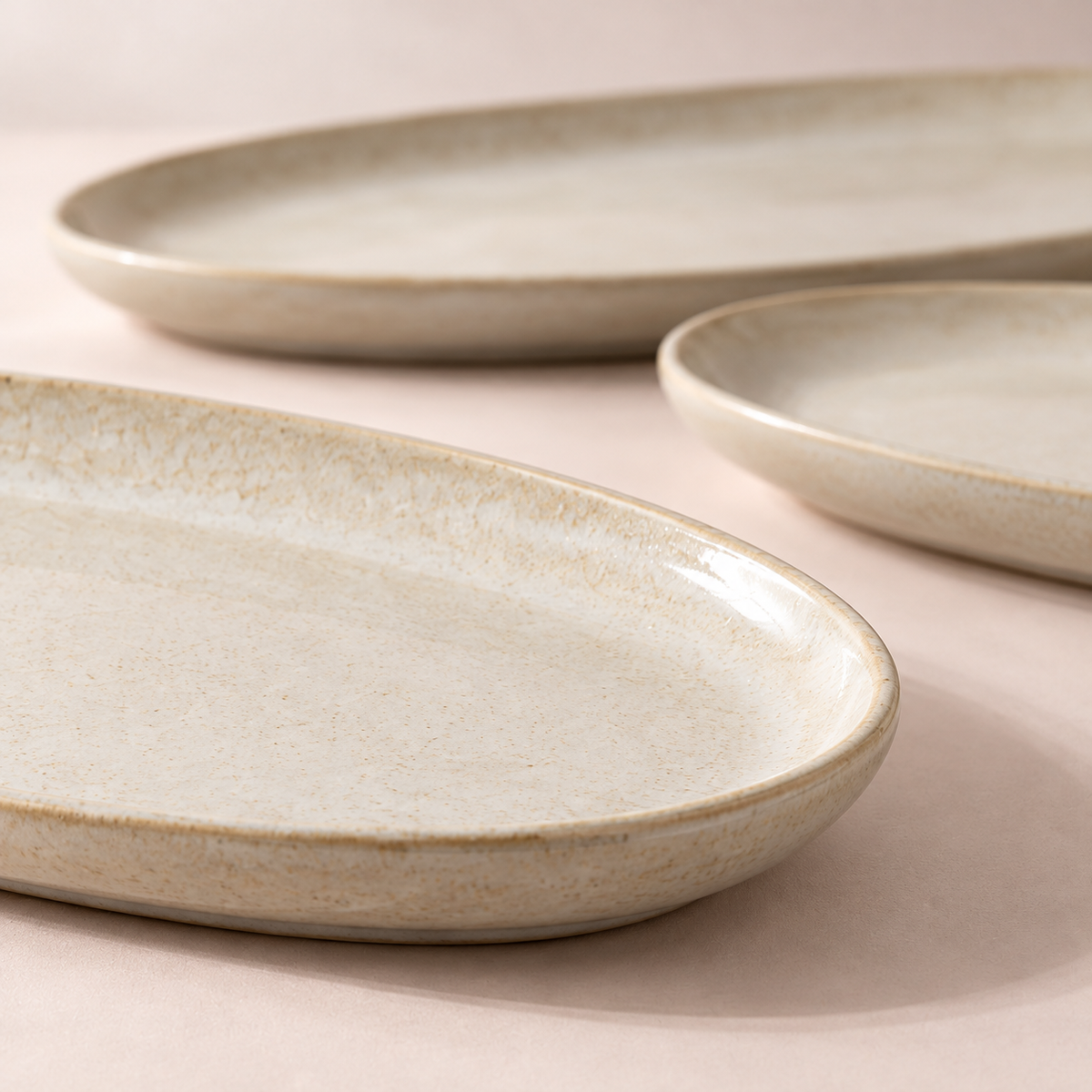 Linen Oval Platter Set in linen ivory — shape and glaze detail