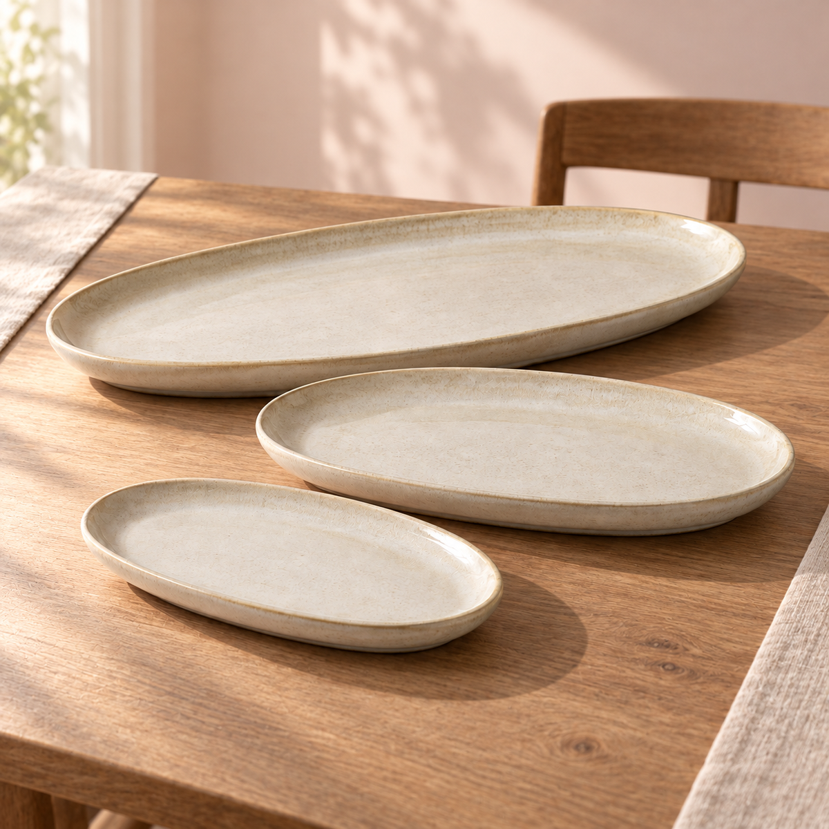 Linen Oval Platter Set in linen ivory — table setting
