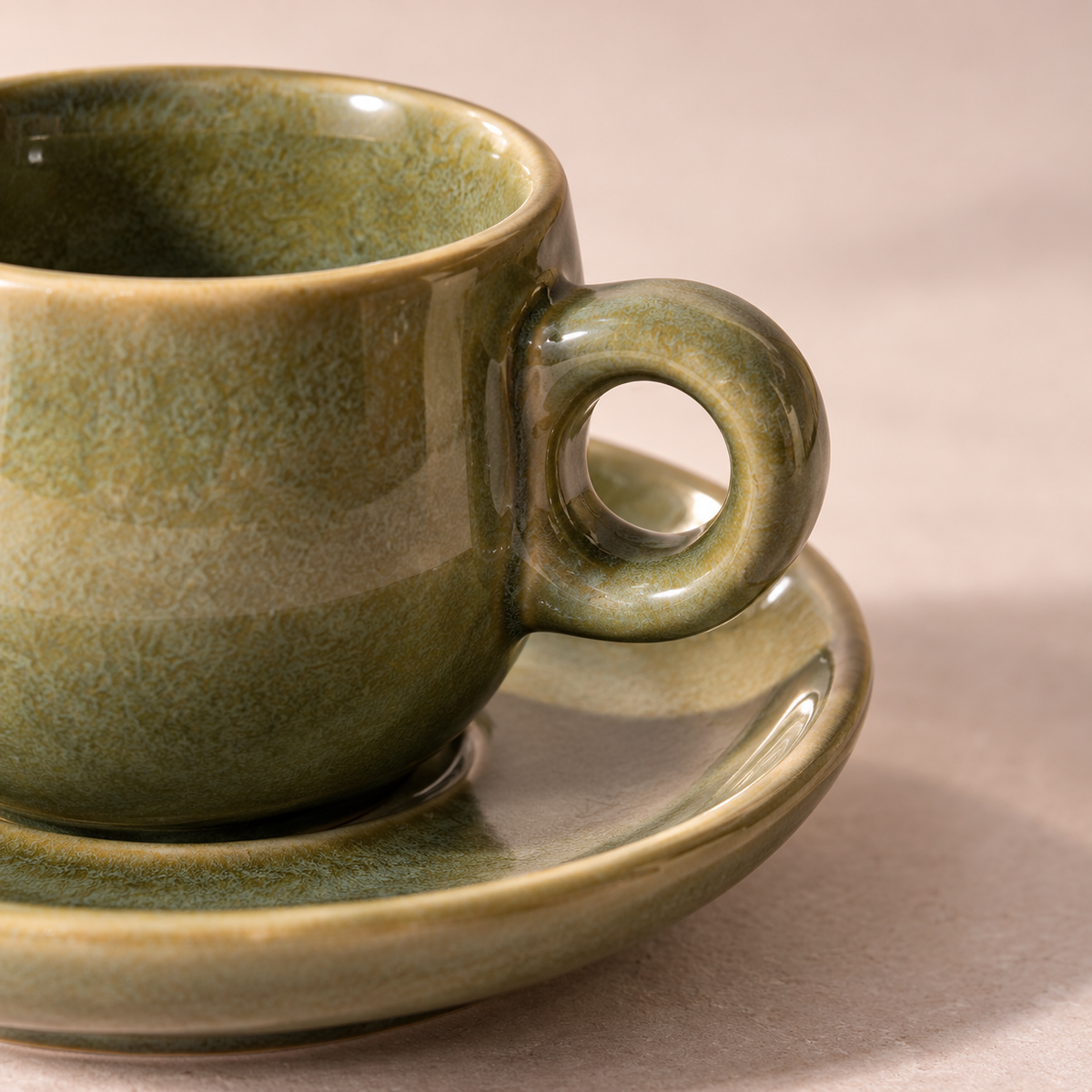 Moss Espresso Cup & Saucer Set in muted moss green — shape and glaze detail