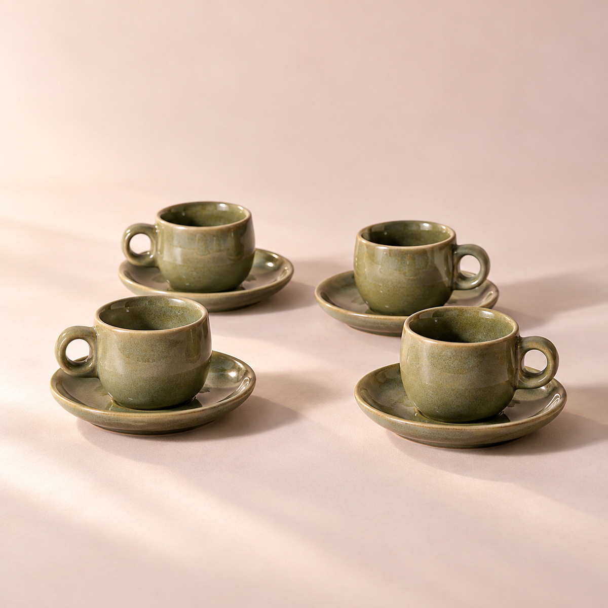 Moss Espresso Cup & Saucer Set in muted moss green — complete set