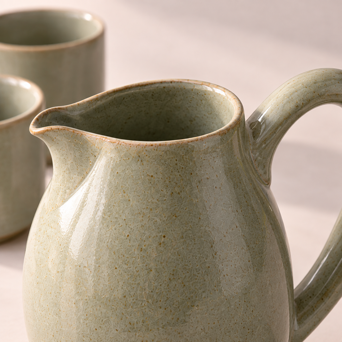 Reed Pitcher & Cup Set in reed grey-green — shape and glaze detail
