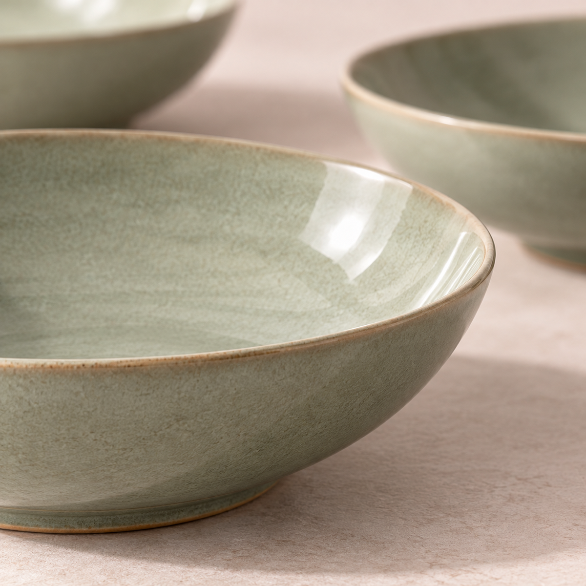 Sage Arc Pasta Bowl Set in grey sage — shape and glaze detail